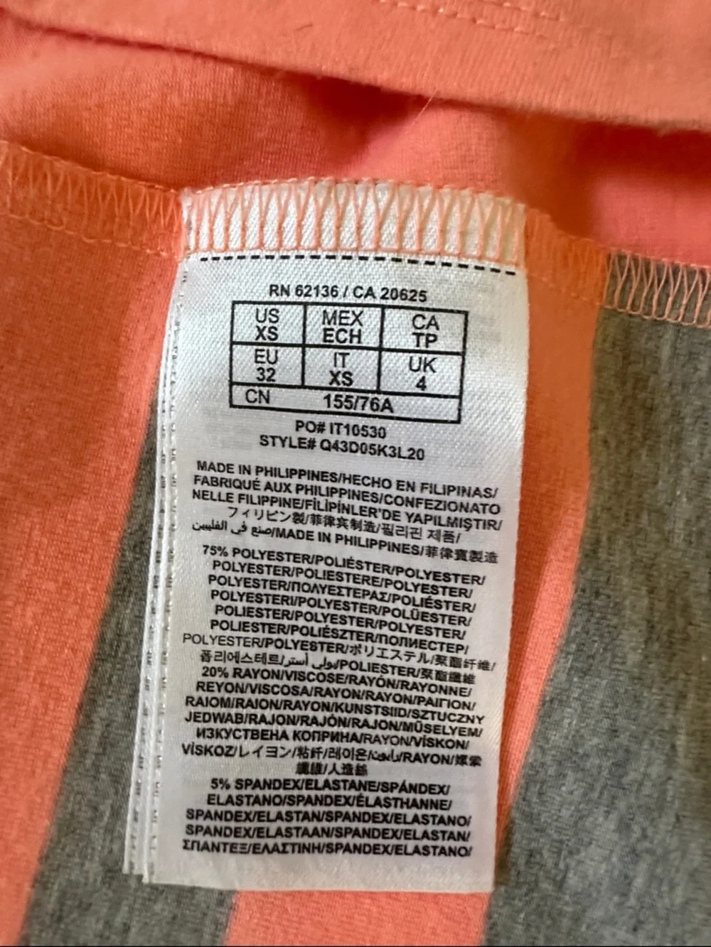 GUESS Coral & Gray Striped Maxi Dress XS Spaghetti Strap Casual Summer - Picture 7 of 9